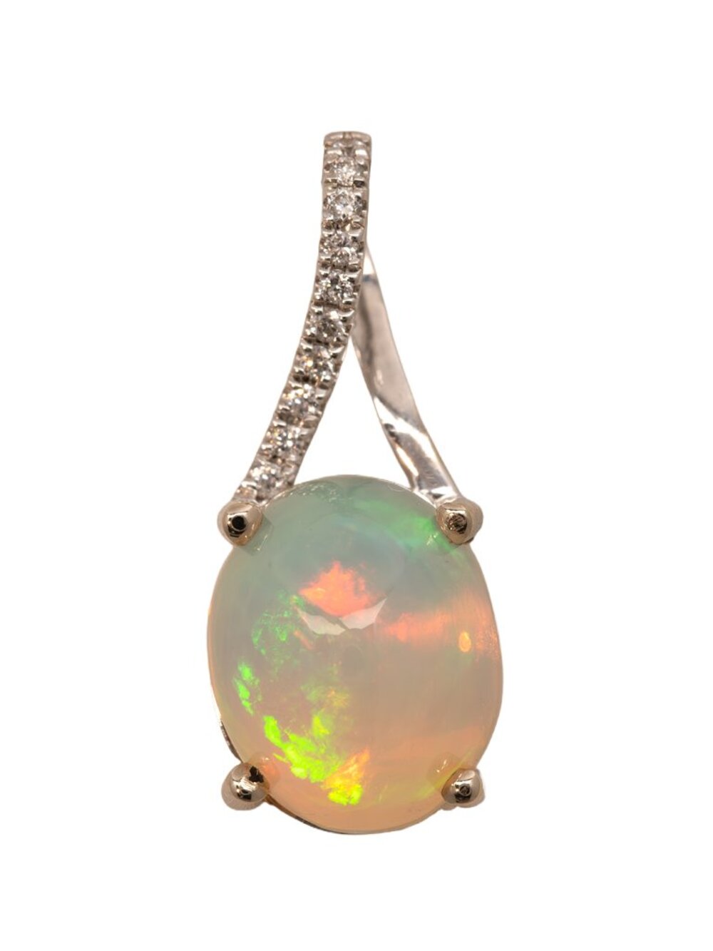 2.32ct Ethiopian Opal & Natural Diamond Pendant in Solid 14K White Gold